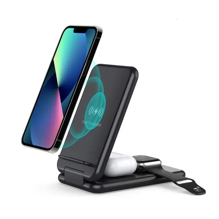Док станція 3 в 1 для Apple та Android 15 Вт швидка зарядка підставка для навушників годинника та смартфона (UR149B) - зображення 1