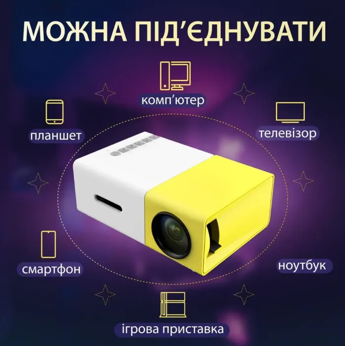 Проєктор портативний міні 1080p HD Led для дому та офісу 220 Вт кінопроектор з динаміком (UR148WY) - зображення 7