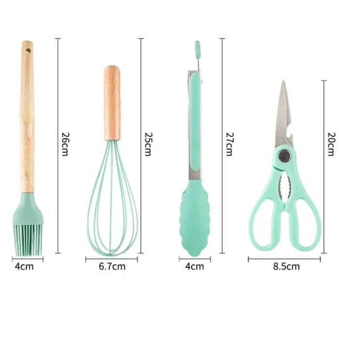 Набір кухонного приладдя на підставці 19 штук кухонні аксесуари з силікону з бамбуковою ручкою (HP7TU) - зображення 5