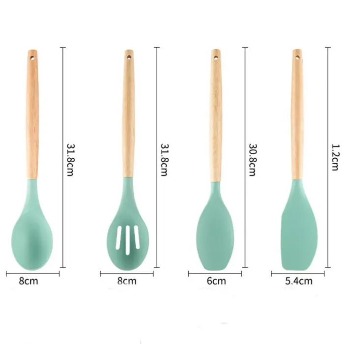 Набір кухонного приладдя на підставці 19 штук кухонні аксесуари з силікону з бамбуковою ручкою (HP7TU) - зображення 6