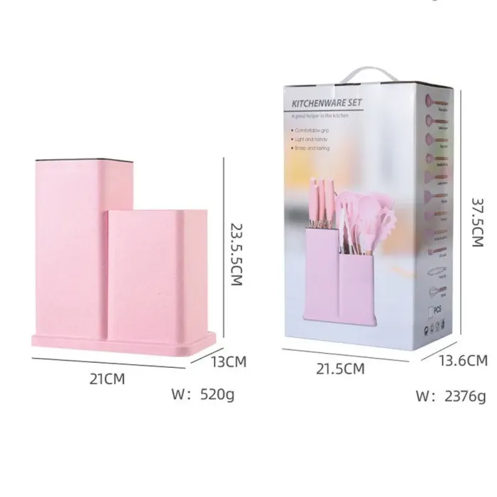Набір кухонного приладдя на підставці 19 штук кухонні аксесуари з силікону з бамбуковою ручкою Рожевий (HP8P) - зображення 6