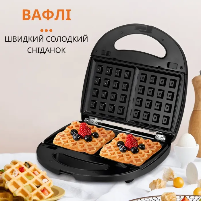 Бутербродниця сендвічниця мультипекар 3 в 1 750 Вт антипригарне покриття Sokany SK-902 (SK902B) - зображення 6