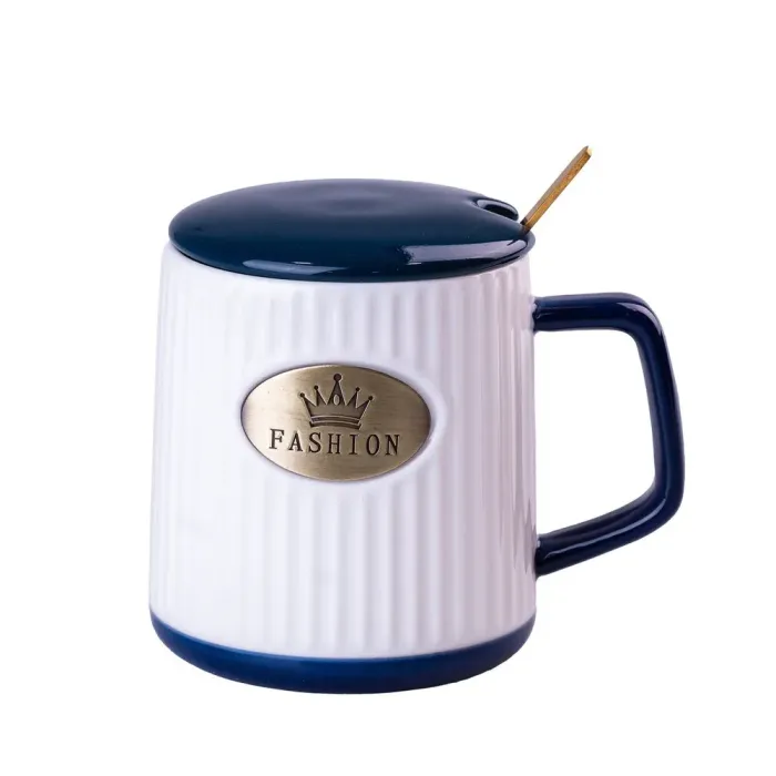 Чашка керамическая 400 мл Fashion с крышкой и ложкой (HP403BL) - изображение 2