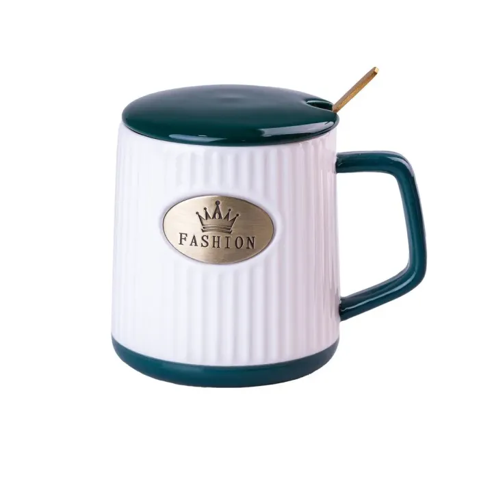 Чашка керамическая 400 мл Fashion с крышкой и ложкой (HP403GR) - изображение 2