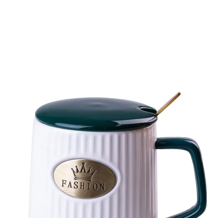 Чашка керамическая 400 мл Fashion с крышкой и ложкой (HP403GR) - изображение 3