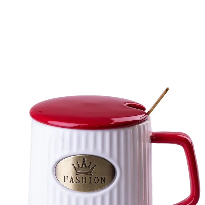 Чашка керамическая 400 мл Fashion с крышкой и ложкой (HP403R) - изображение 3