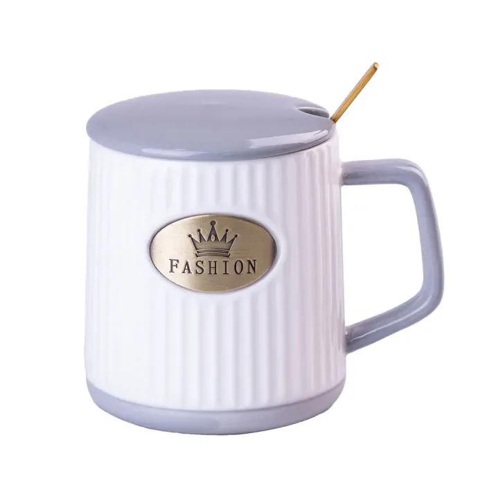 Чашка керамическая 400 мл Fashion с крышкой и ложкой (HP403G) - изображение 2