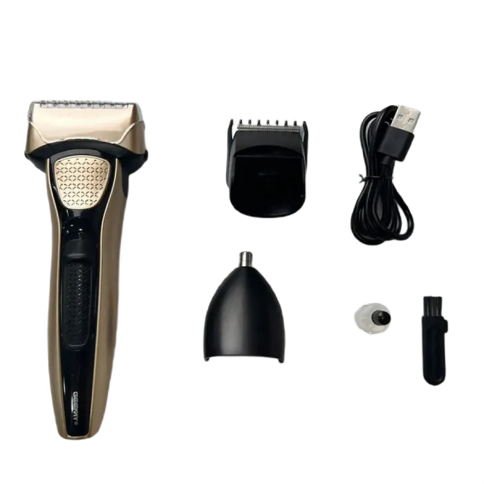 Електробритва портативна професійна чоловіча з насадками, бритва шейвер для сухого гоління Geemy GM-6726 (GM6726GL) - зображення 1