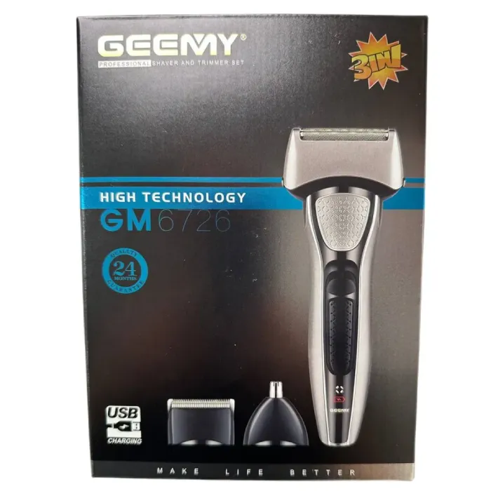 Електробритва портативна професійна чоловіча з насадками, бритва шейвер для сухого гоління Geemy GM-6726 (GM6726GL) - зображення 4