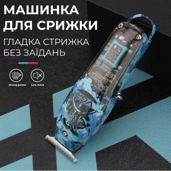 Трехмерный профессиональный аккумуляторный с LED-индикатором, беспроводная машинка для стрижки волос VGR V-923 (V923BL) - изображение 1