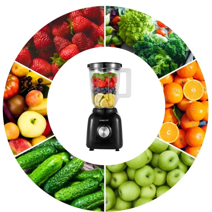 Блендер портативний 2 в 1 з чашею 1,5 л і 3 режими швидкості 500 Вт Sokany SK-168 (SK168B) - зображення 6