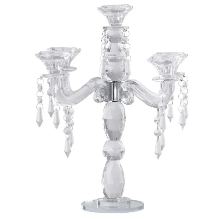 Підсвічник канделябр скляний на п'ять свічок з підвісками 35 см (HP436) - зображення 1
