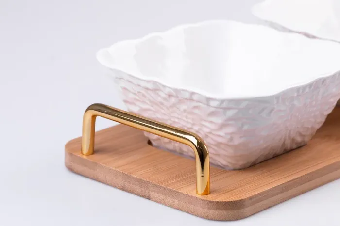 Страви сервірувальні порцелянові на дерев'яній підставці 2 шт. по 500 мл 14.5×32см (HP479) - зображення 2