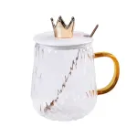 Чашка скляна 400 мл з кришкою та ложкою (HP407SIL)