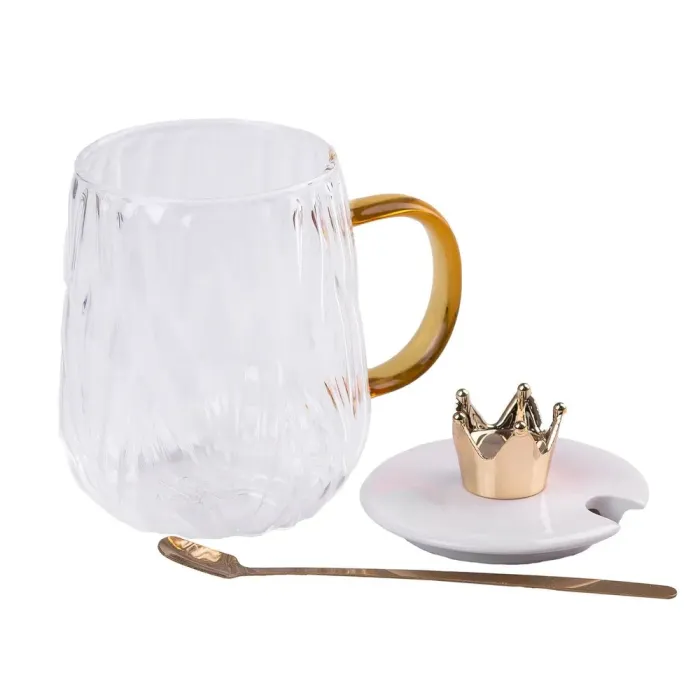 Чашка стеклянная 400 мл с крышкой и ложкой (HP407SIL) - изображение 2