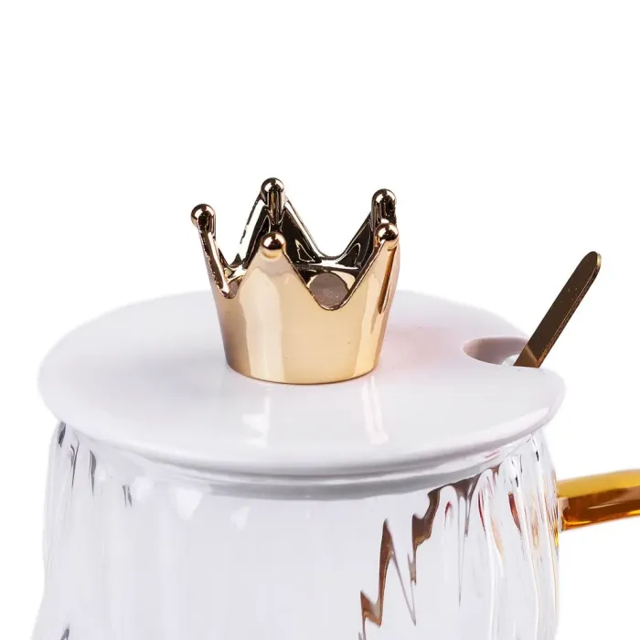 Чашка стеклянная 400 мл с крышкой и ложкой (HP407SIL) - изображение 3