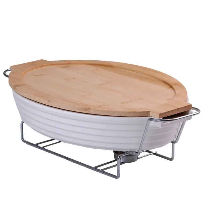 Мармит керамический овальный с крышкой из бамбука 1.8 л. (HP478) - изображение 2