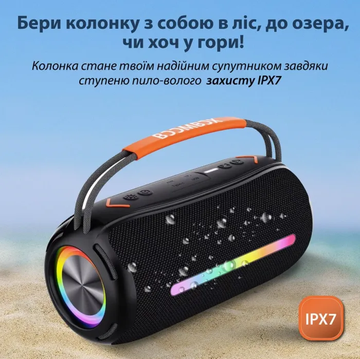 Портативна колонка Bluetooth бездротова з підсвічуванням акумулятор USB 2400 mah AUX BOOMBOX 360 (X360B) - зображення 3