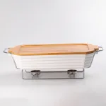 Мармит керамический прямоугольный с крышкой из бамбука 1.8 л. (HP477)