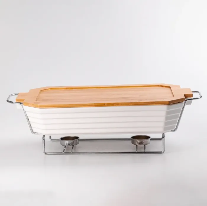 Мармит керамический прямоугольный с крышкой из бамбука 1.8 л. (HP477) - изображение 1