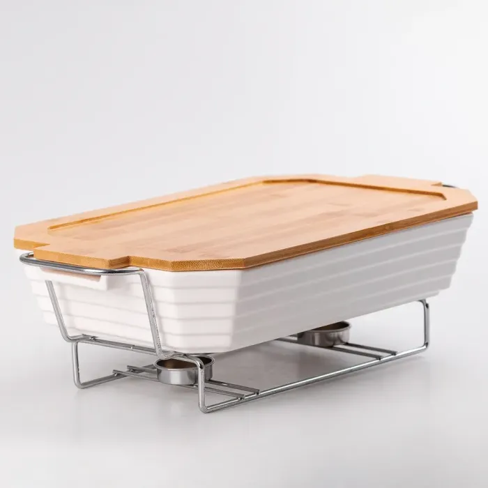 Мармит керамический прямоугольный с крышкой из бамбука 1.8 л. (HP477) - изображение 2