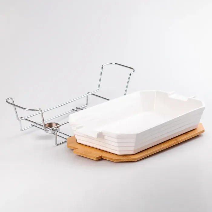 Мармит керамический прямоугольный с крышкой из бамбука 1.8 л. (HP477) - изображение 4