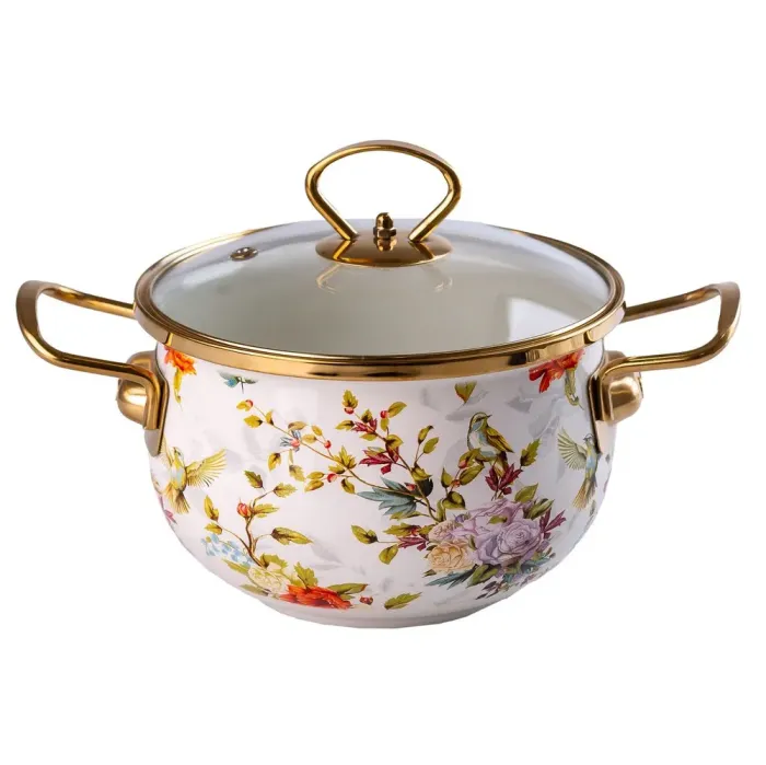 Кастрюля эмалированная 2 л со стеклянной крышкой (HP711) - изображение 1