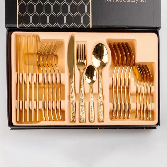 Набор столовых приборов из нержавеющей стали в золотом на 6 персон 24 штуки (HP9693) - изображение 1