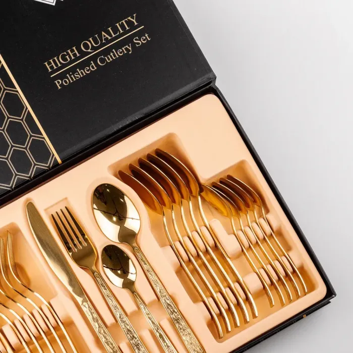 Набор столовых приборов из нержавеющей стали в золотом на 6 персон 24 штуки (HP9693) - изображение 4