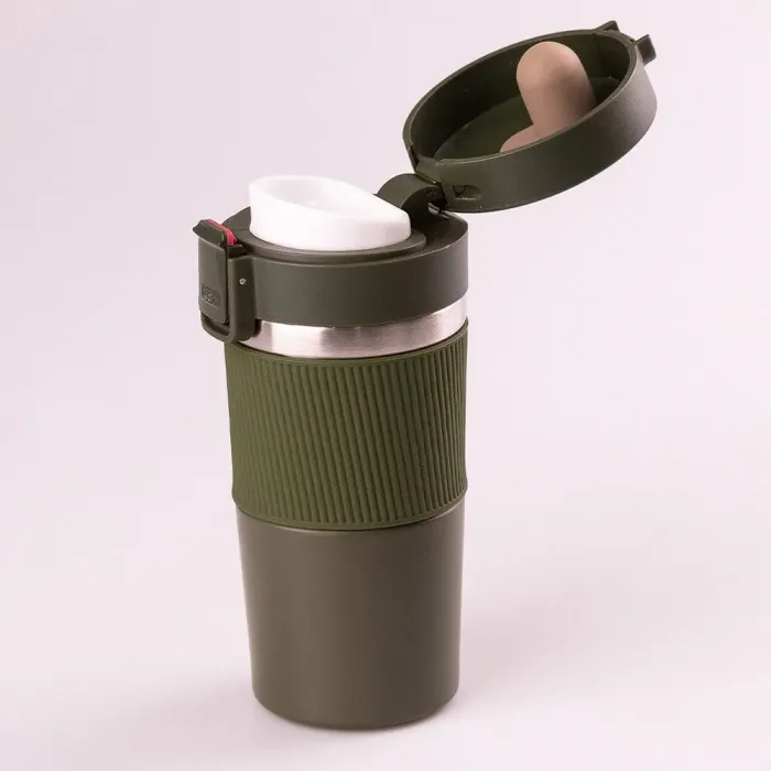 Термос металлический с поильником 400мл из нержавеющей стали, изолированный до 12 часов. (HP152GR) - изображение 2