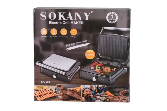 Электрогриль прижимная сэндвичница 2000 Вт двухсторонний быстрый нагрев антипригарное покрытие Sokany SK-204 (SK204SS) - изображение 10