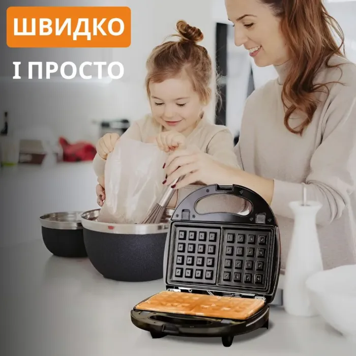 Вафельница электрическая 800 Вт двухсторонний нагрев антипригарное покрытие Sokany SK-BBQ-137 (SKBBQ137B) - изображение 4