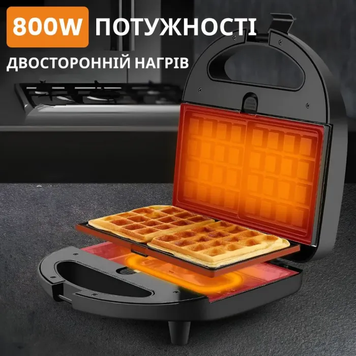Вафельница электрическая 800 Вт двухсторонний нагрев антипригарное покрытие Sokany SK-BBQ-137 (SKBBQ137B) - изображение 7