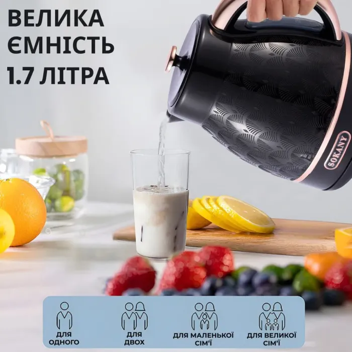 Электрочайник стильный бесшумный дисковый 1,7 л 2200 Вт Sokany SK-1030 (SK1030B) - изображение 5