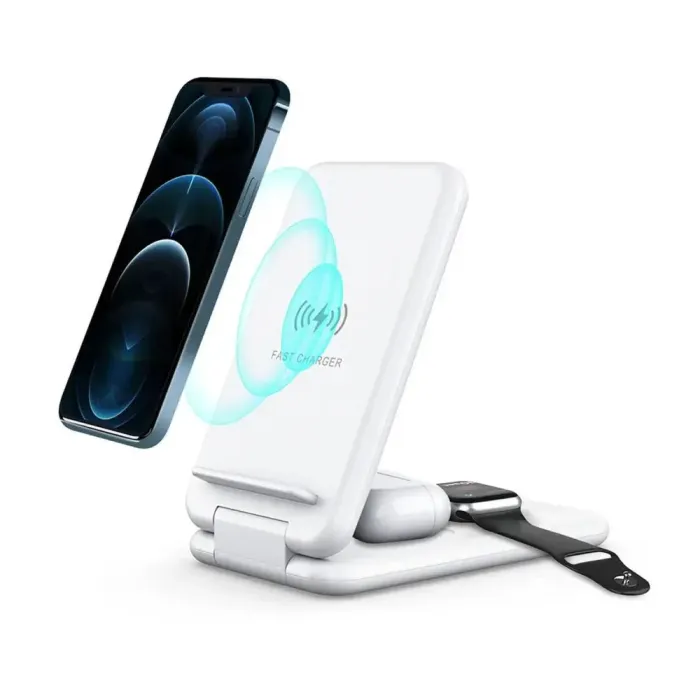 Док станція 3 в 1 для Apple та Android 15 Вт швидка зарядка підставка для навушників годинника та смартфона Білий (UR149W) - зображення 4