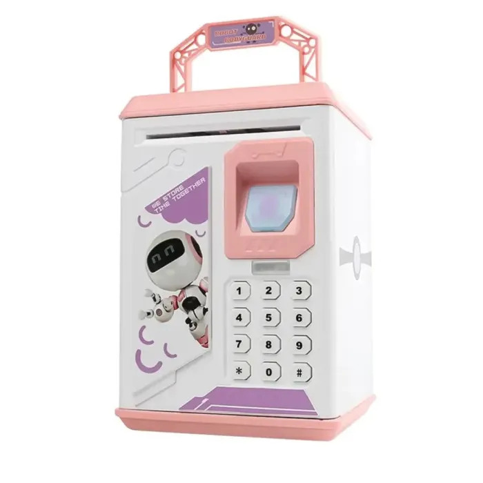 Сейф скарбничка електронна дитяча музична з купюроприймачем кодовим замком та відбитком пальця Рожевий (PBRBP) - зображення 1