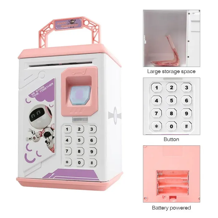Сейф скарбничка електронна дитяча музична з купюроприймачем кодовим замком та відбитком пальця Рожевий (PBRBP) - зображення 2
