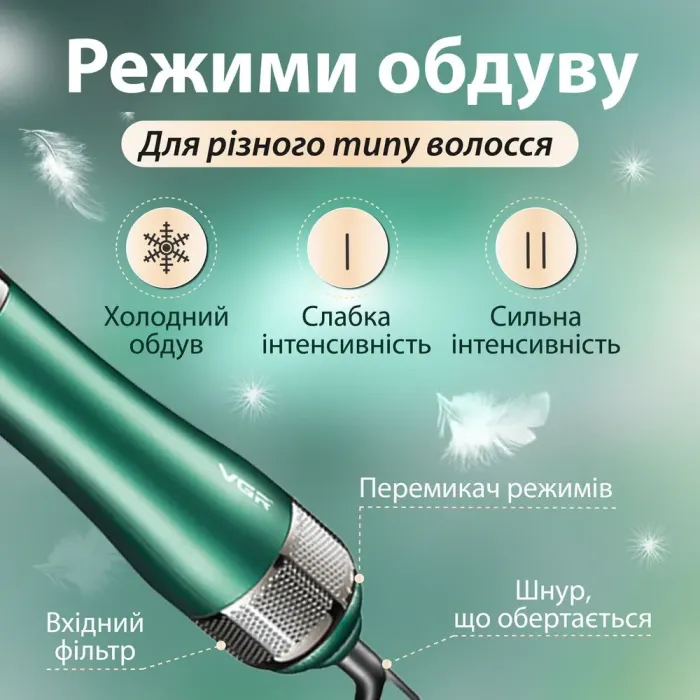Фен стайлер для волосся 4 в 1 повітряний мультистайлер з холодним та гарячим повітрям 1000 Вт  VGR V-493 (VGRV493) - зображення 2