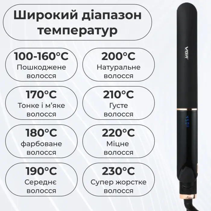 Випрямляч для волосся керамічний з РК дисплеєм, стайлер для вирівнювання волосся та завивки VGR V-515 (V515B) - зображення 8