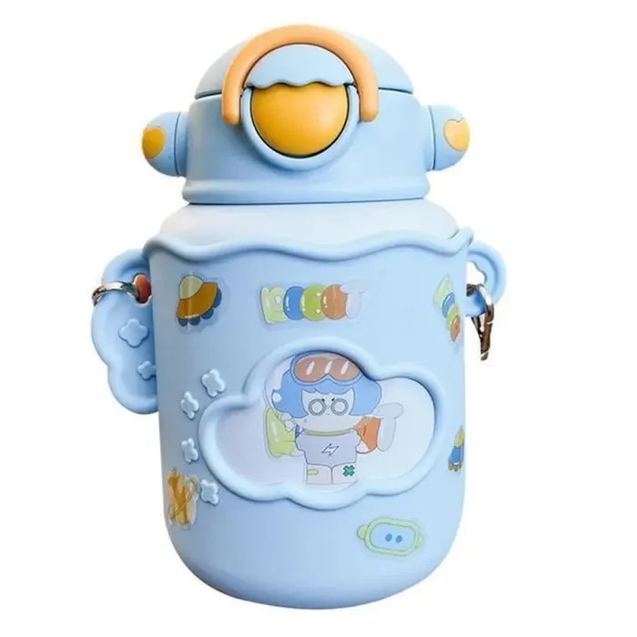 Термос детский с поильником и ремешком 300 мл термокружка из нержавеющей стали до 12 часов (B2001BL) - изображение 1