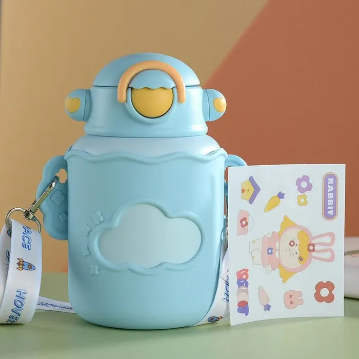 Термос детский с поильником и ремешком 300 мл термокружка из нержавеющей стали до 12 часов (B2001BL) - изображение 2