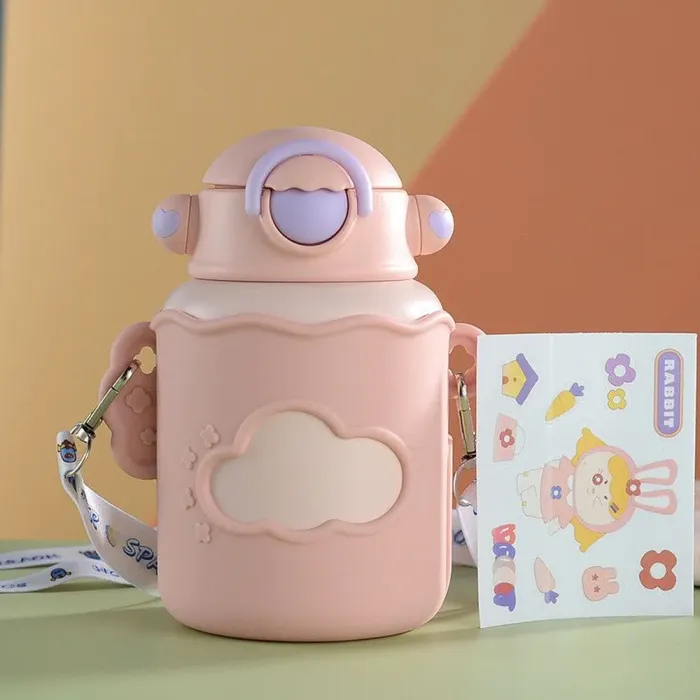 Термос детский с поильником и ремешком 300 мл термокружка из нержавеющей стали до 12 часов. - изображение 2