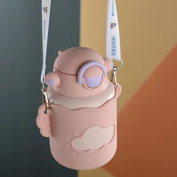 Термос детский с поильником и ремешком 300 мл термокружка из нержавеющей стали до 12 часов. - изображение 3