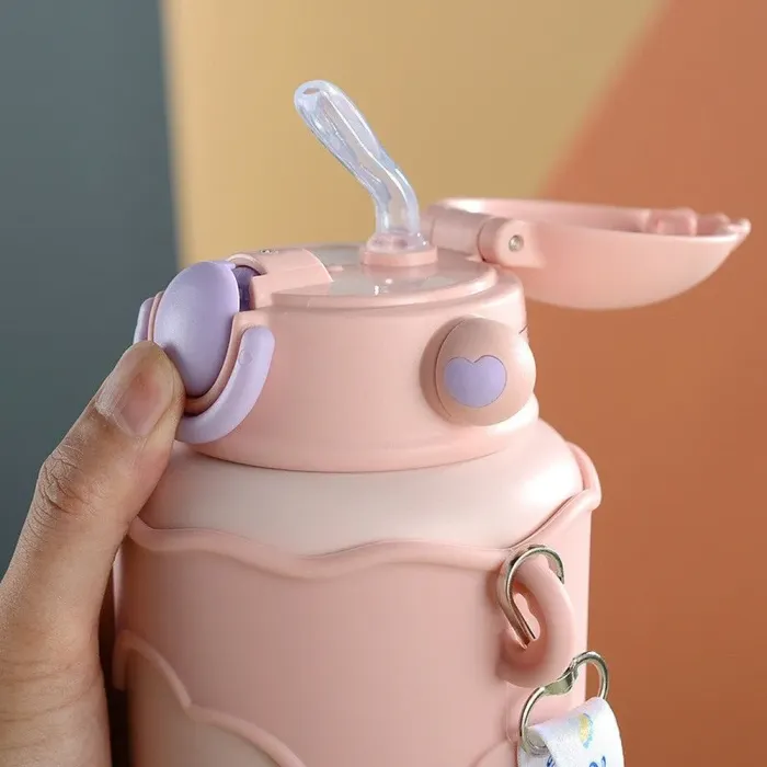 Термос детский с поильником и ремешком 300 мл термокружка из нержавеющей стали до 12 часов. - изображение 4