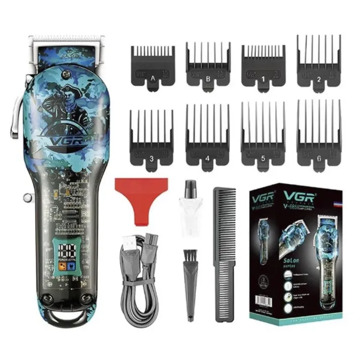 Машинка для стрижки волос на аккумуляторе с USB, профессиональный триммер с насадками VGR V-685 (V685BL) - изображение 2