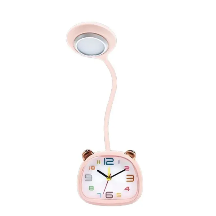 Лампа настільна акумуляторна дитяча з годинником та USB настільний світильник з будильником 1.3 Вт CD-917 Рожевий (CD917P) - зображення 1