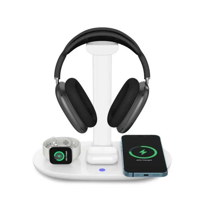 Зарядний пристрій бездротовий підставка для навушників 4в1 тримач для гарнітури IOS та Android Білий (UR146W) - зображення 3