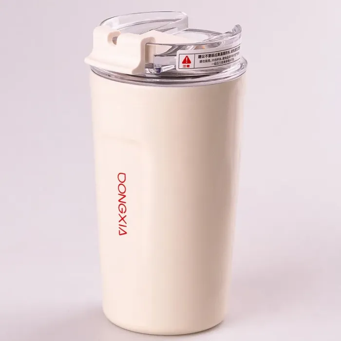 Термос металлический 300 мл термокружка с трубочкой из нержавеющей стали до 12 часов Бежевый (HP155BE) - изображение 1