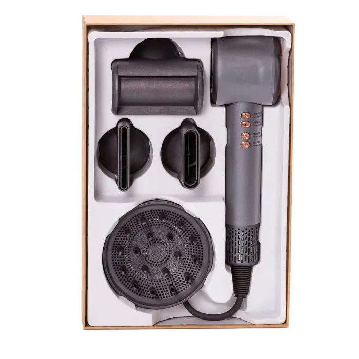Фен профессиональный для волос нового поколения 4 насадки 3 режима работы ионизация 1500 Вт Х-13 Серый - изображение 2