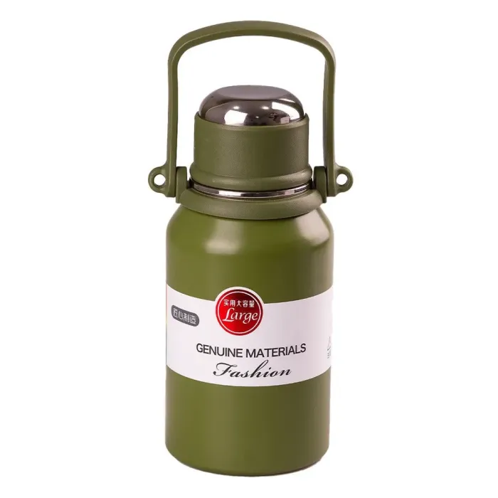 Термос из нержавеющей стали 900 мл с ручкой держит тепло до 12 часов (HP157GR) - изображение 1